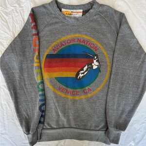 Aviator Nation Gray Sweater with Rainbow Logo